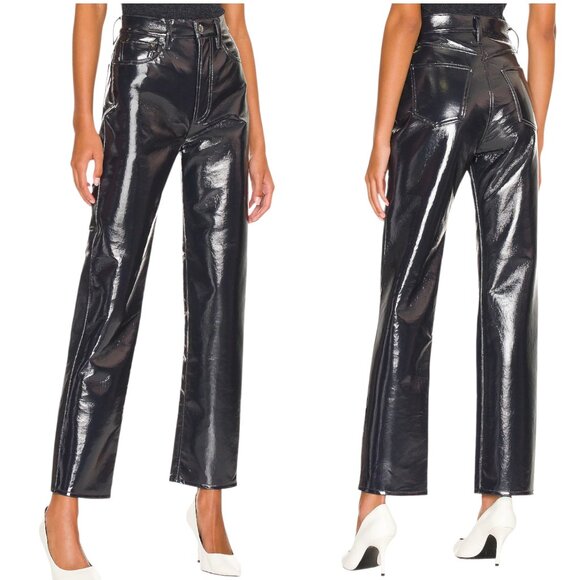 Agolde, Women’s ‘Recycled Leather 90's Pinch Waist’ Pants in Shadow Blue Size 24 - Picture 1 of 11